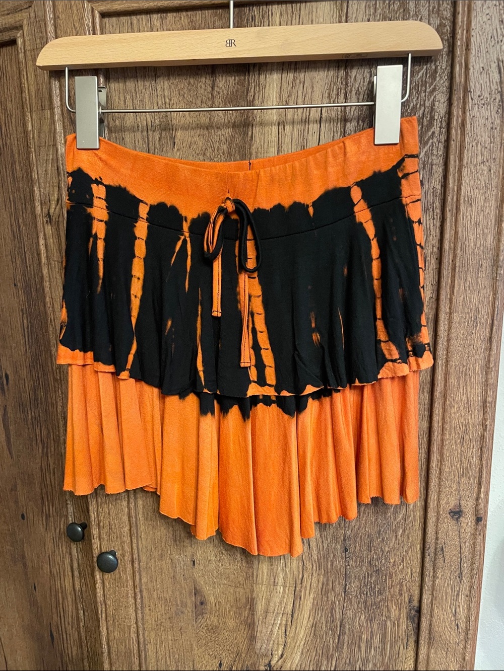 Hand made Women's Orange & Black Tiered Tie-Dye Skirt